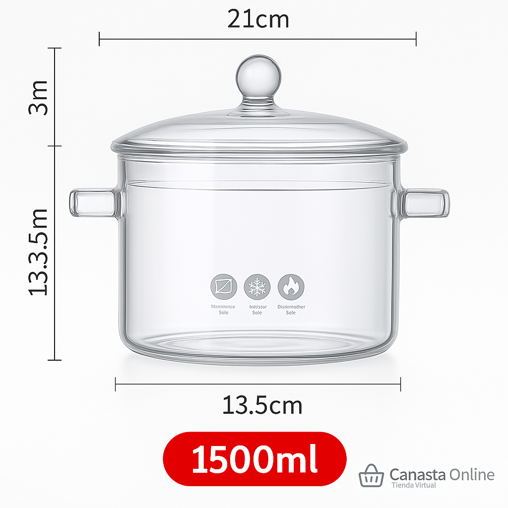 Olla de Vidrio Premium 1500ml con Tapa