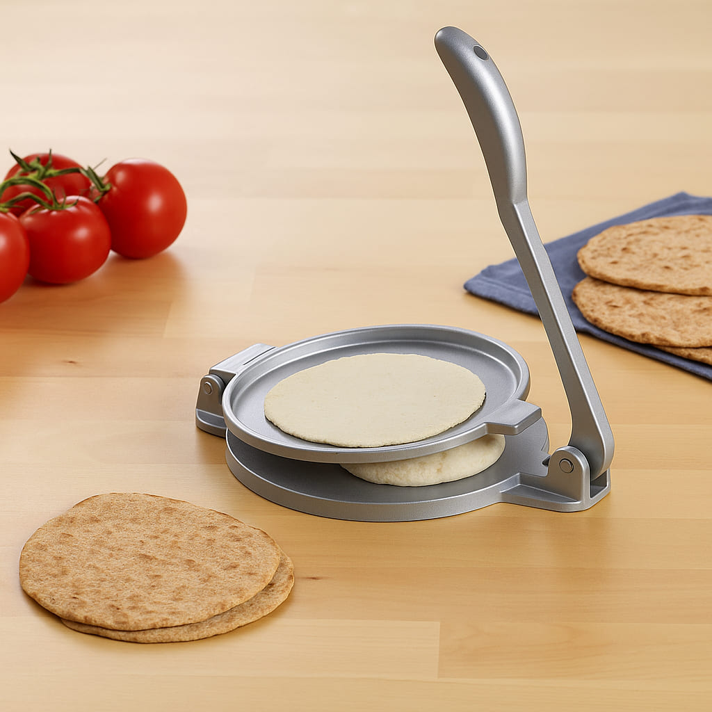 Prensa para Tortillas Acero Inoxidable 20 cms - Ahorra tiempo y dinero -Incluye Ebook GRATIS con 10 Recetas + Tips de Amasado