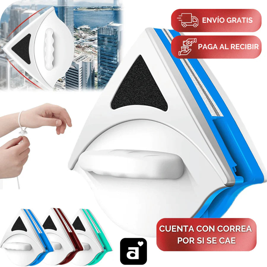 GLASS CLEANER | DOBLE LIMPIADOR DE VIDRIOS CON IMÁN, ESPONJA Y ESCURRIDOR