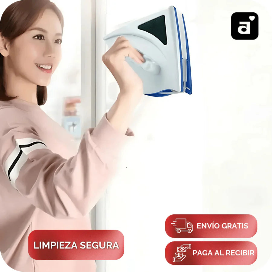 GLASS CLEANER | DOBLE LIMPIADOR DE VIDRIOS CON IMÁN, ESPONJA Y ESCURRIDOR