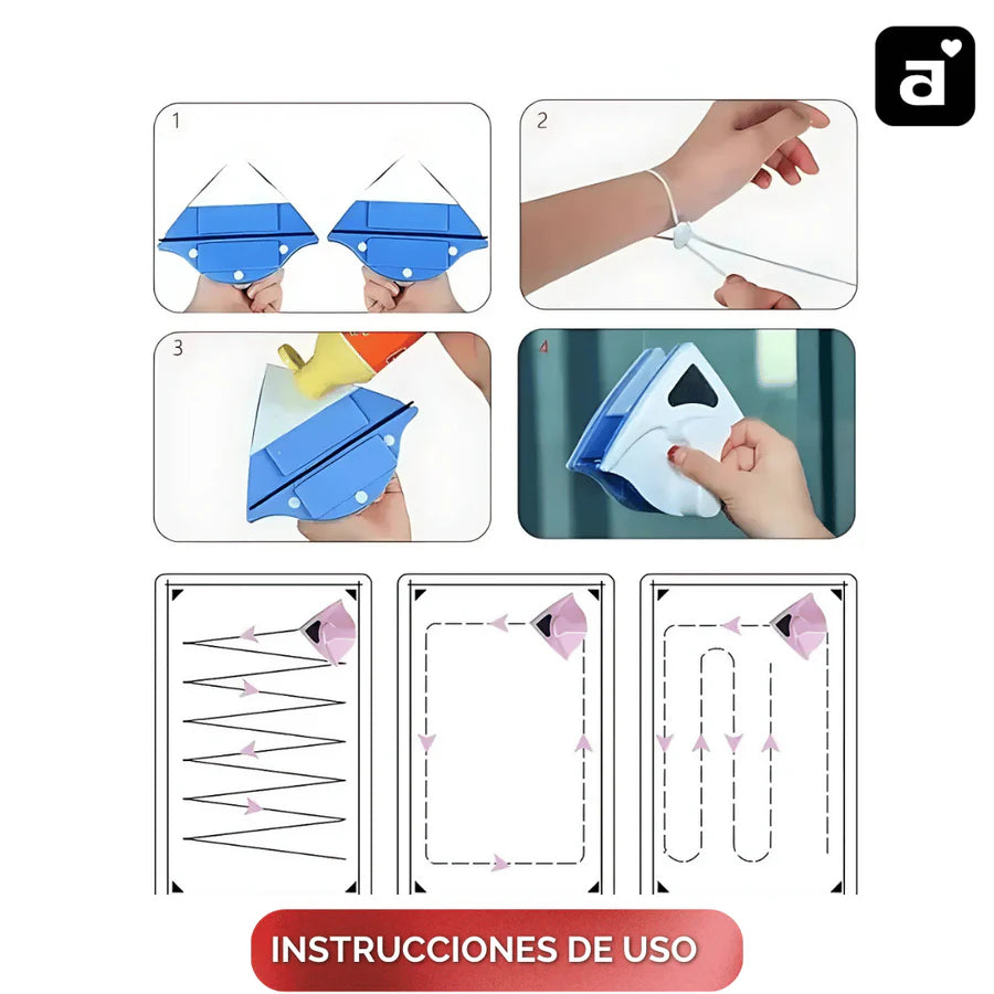 GLASS CLEANER | DOBLE LIMPIADOR DE VIDRIOS CON IMÁN, ESPONJA Y ESCURRIDOR