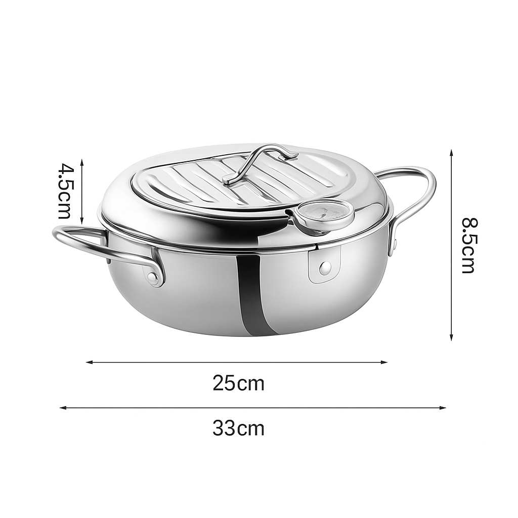 Freidora de Acero Inoxidable Japonesa 20 cms - Ahorra aceite y fríe de manera fácil + Recetario 10 Recetas + Despacho Gratis