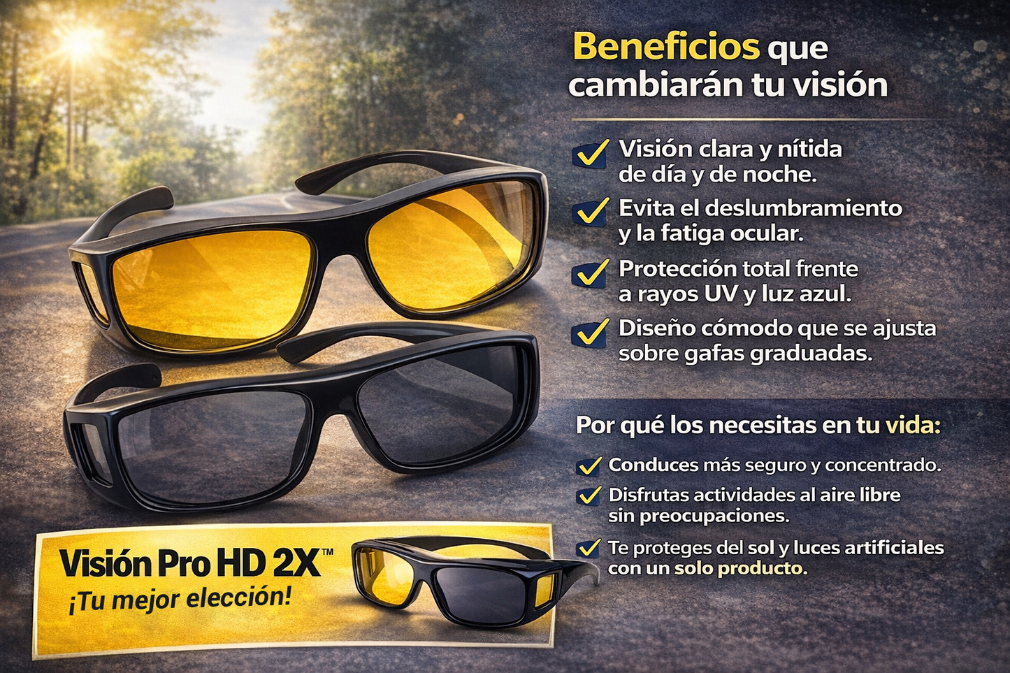Lentes de Visión Pro HD – 2 Gafas HD Visión (Día y Noche)