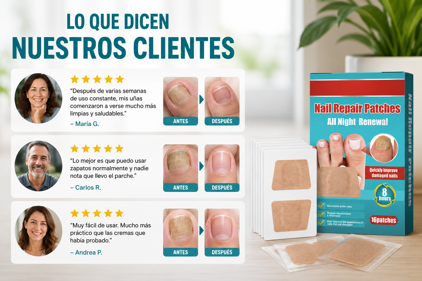 Parches Antihongos de Uñas - Pack 16 Unidades - Recupera el aspecto saludable de tus uñas sin complicaciones