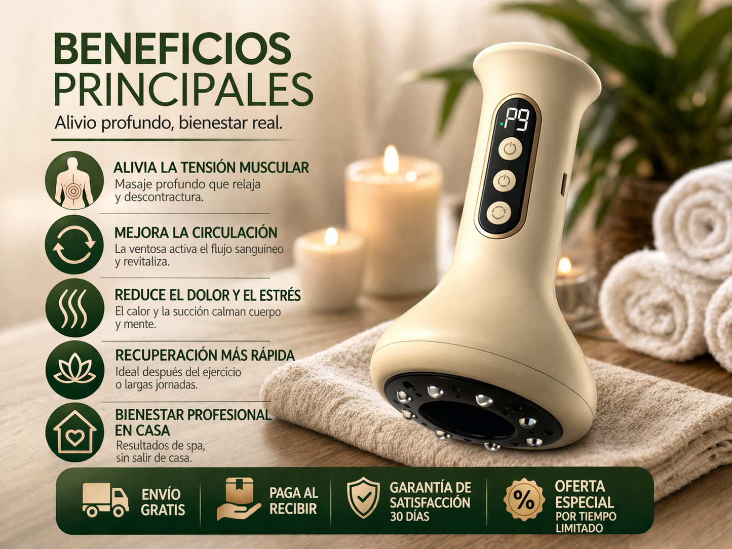 Masajeador con Ventosa De 9 Niveles y 4 Modos en 1 - Elimina Tensión, Dolor y Estrés