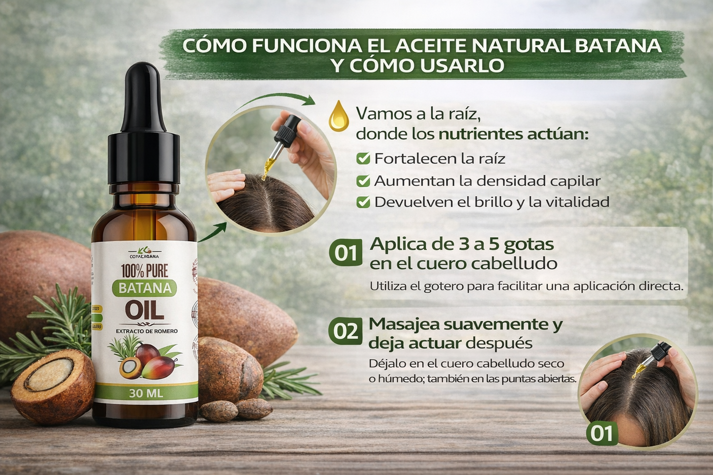 Aceite Batana 100% puro y natural 30ml - Fortalece el cabello desde la raíz