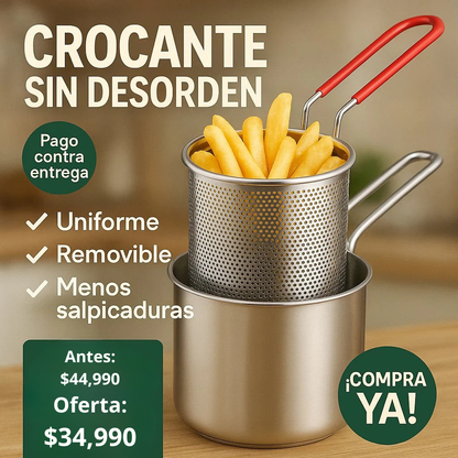 Olla Freidora Acero Inoxidable + Tapa de Vidrio + Ebook "10 Recetas Ricas y Fáciles en tu freidora"