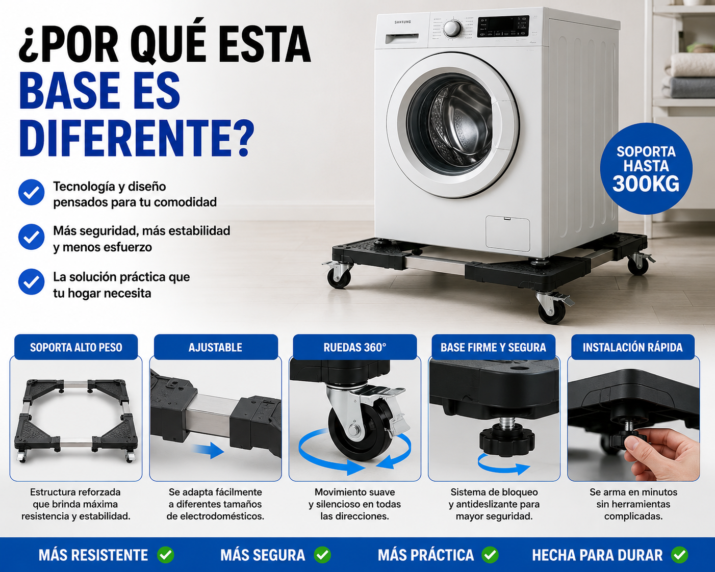 Base Móvil Ajustable para Lavadora y Refrigerador - Mueve electrodomésticos sin esfuerzo