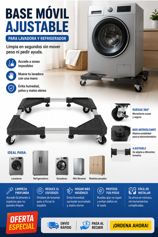 Base Móvil Ajustable para Lavadora y Refrigerador - Mueve electrodomésticos sin esfuerzo