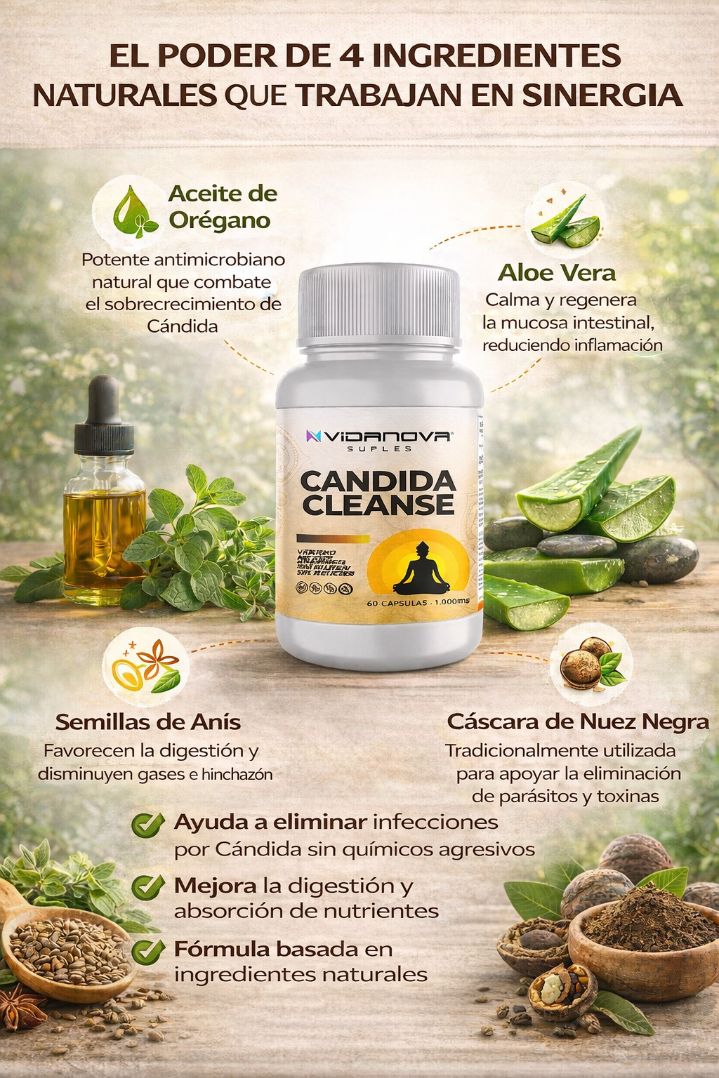 Cándida Cleanse 1000Mg - 60 Cásulas - Tu cuerpo limpio de Cándida