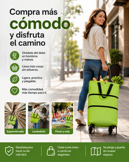 Bolsa 2 en 1 con Ruedas Plegable - LLevas más cosas si cargar peso