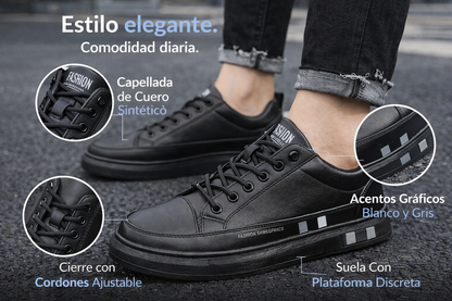 Zapatilla Urbana Clásica Total Black con Plataforma Discreta