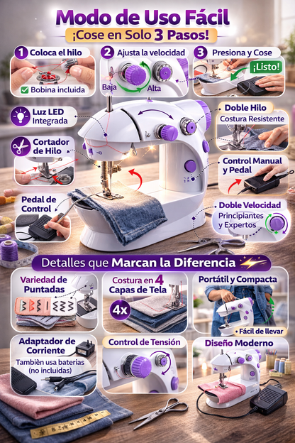 Mini Máquina de Coser Portátil - Cose facil y rápido desde cualquier lugar