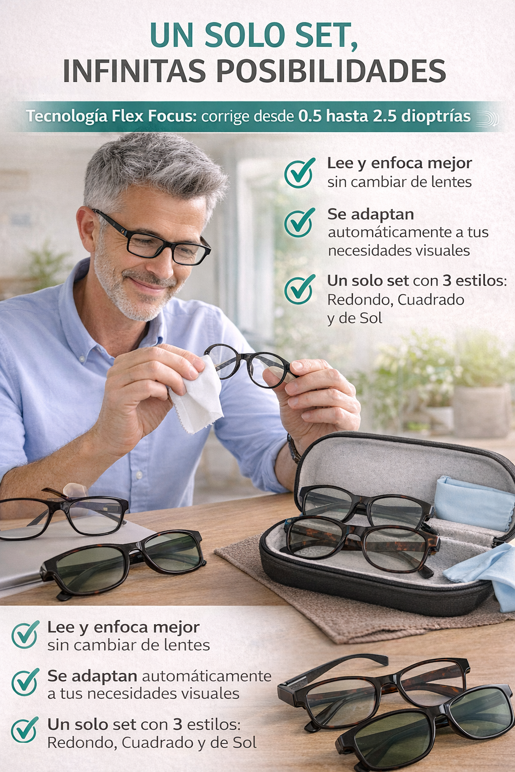 OnePower PowerLens – Claridad Inmediata- Super Pack 3 Lentes: Redondo-Cuadrado y de Sol