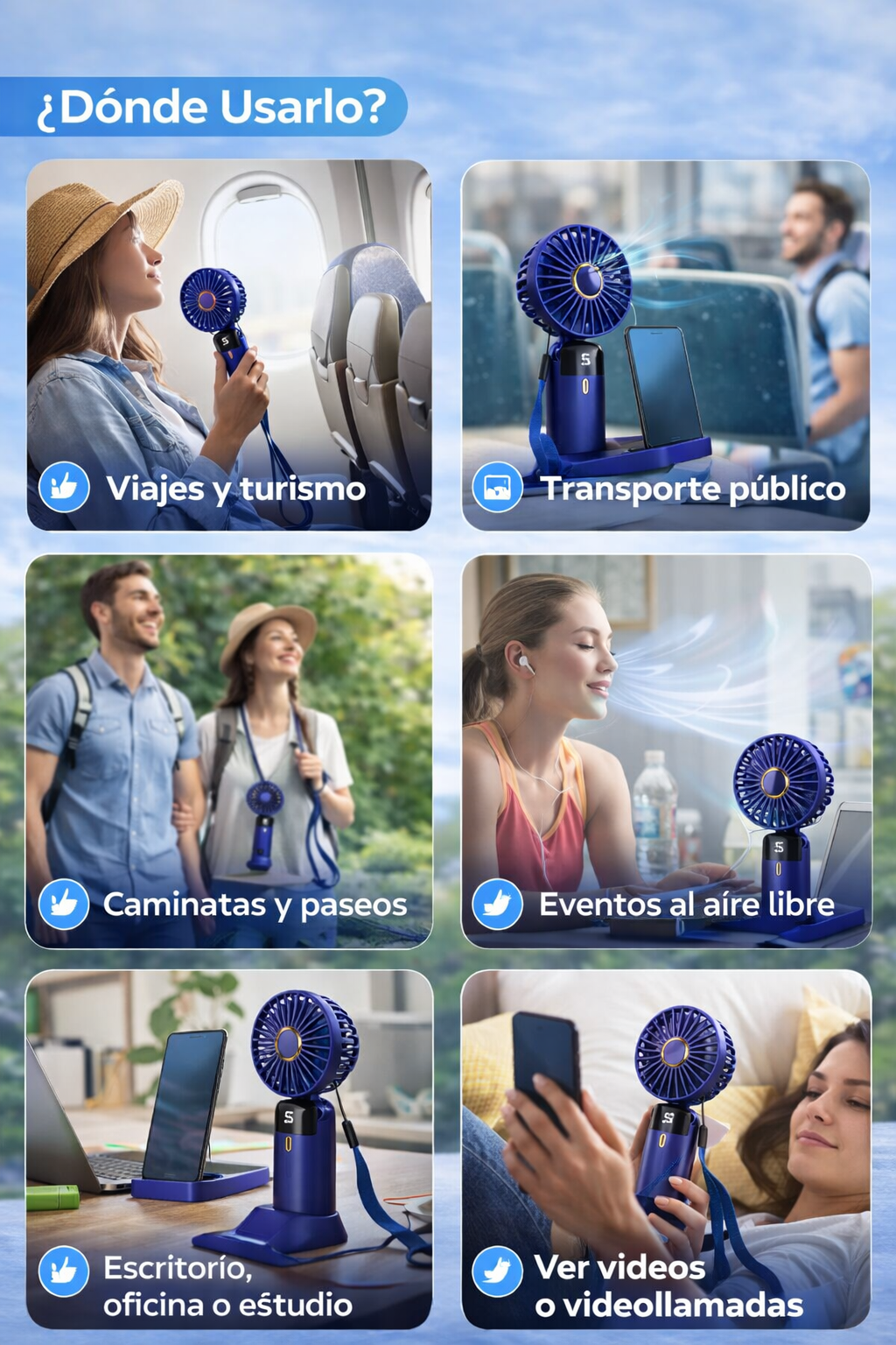 Mini Ventilador Inteligente 5 Velocidades portátil recargable