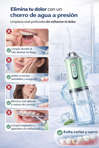 Irrigador Bucal Portátil USB - 3 Modos - 4 Boquillas - Limpieza dental profunda en segundos
