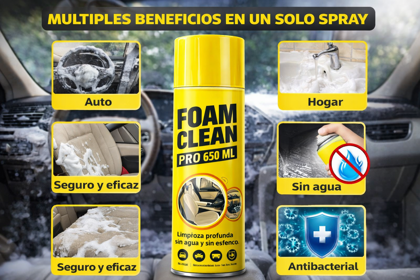 Espuma Limpiadora Foam Clean Multifuncional 650cc - Tu Aliado para un Auto y Hogar Impecable