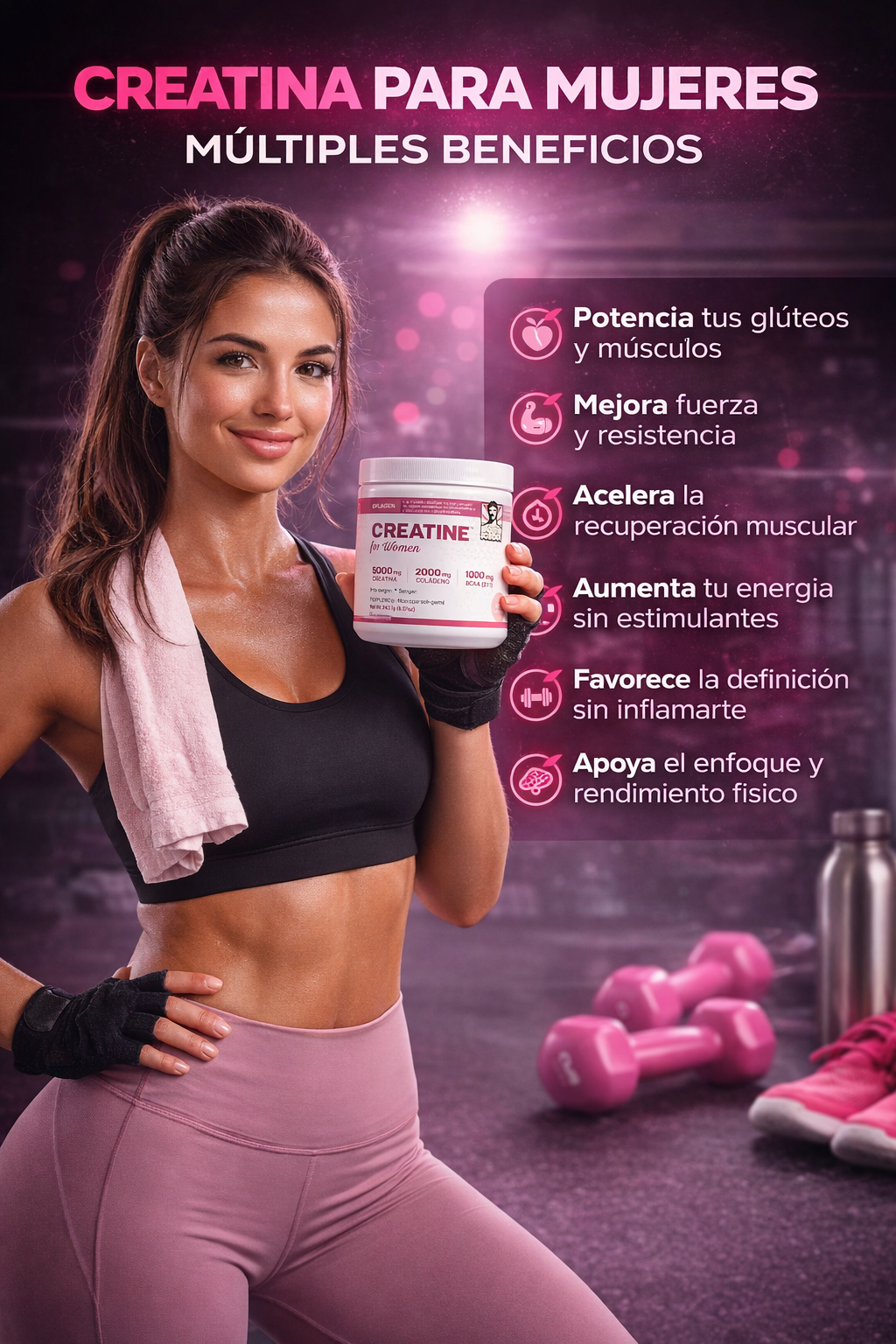 Creatina Femenina Premium - Apoya glúteos y tonificación