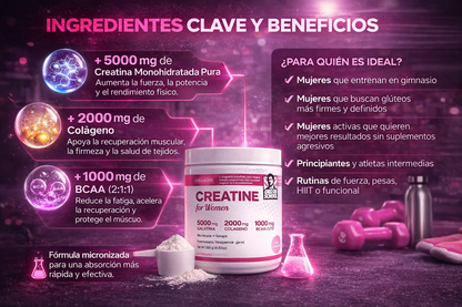 Creatina Femenina Premium - Apoya glúteos y tonificación