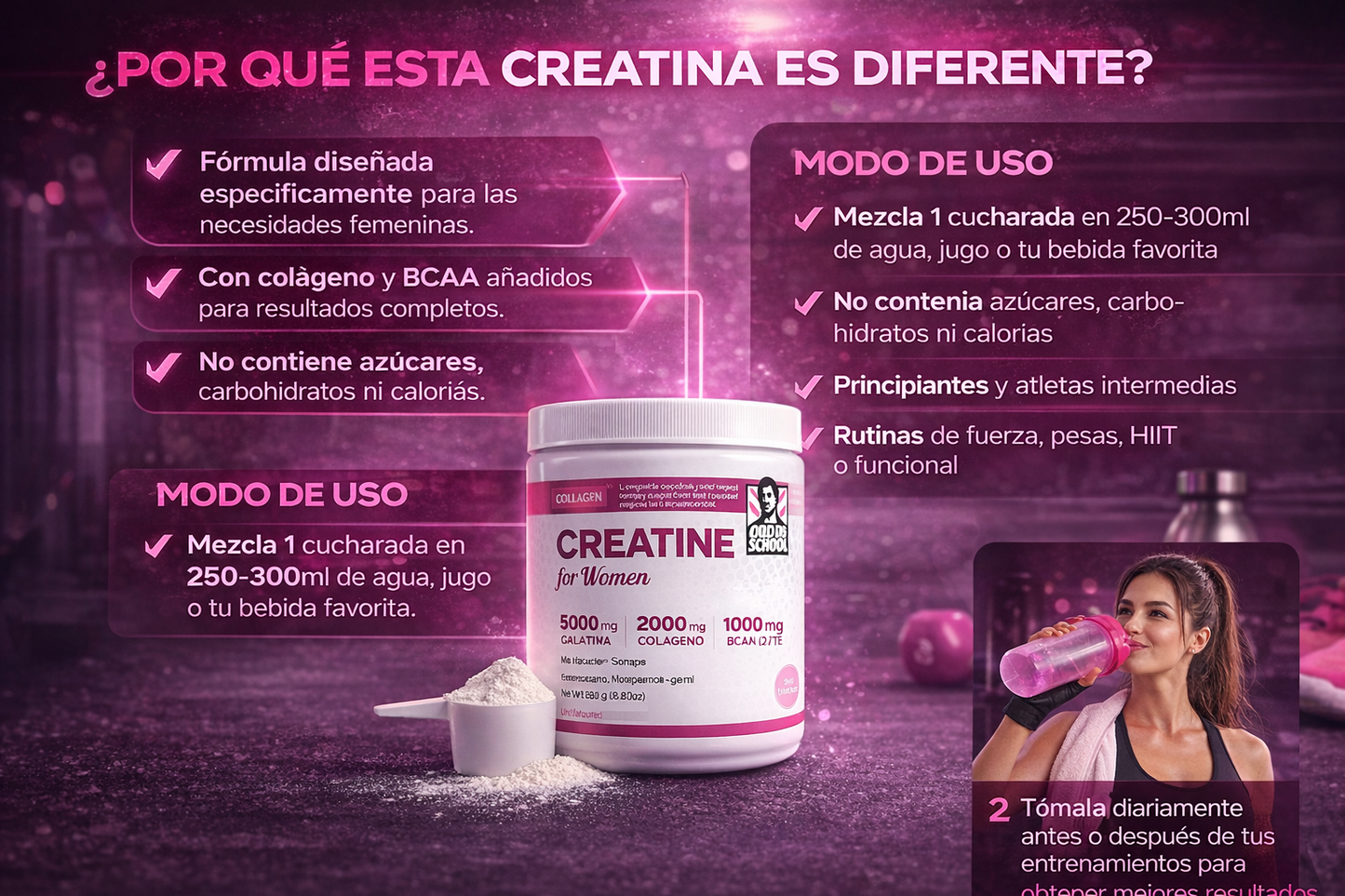 Creatina Femenina Premium - Apoya glúteos y tonificación