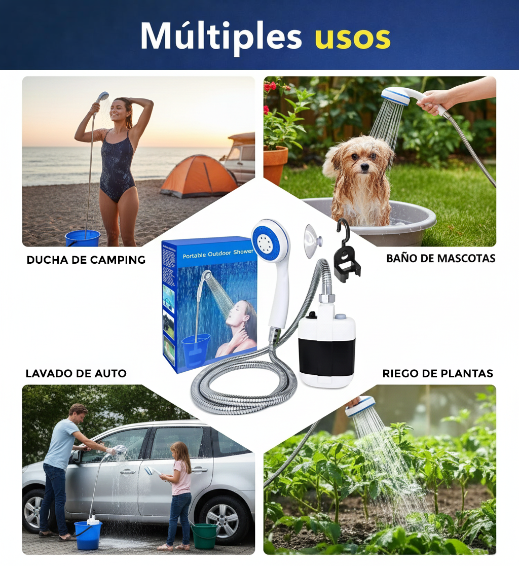 Ducha Portátil Recargable – Multiuso Outdoor – Dúchate donde quieras