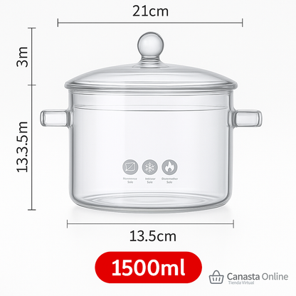 Olla de Vidrio Premium 1500ml con Tapa