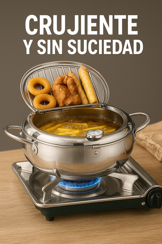 Freidora de Acero Inoxidable Japonesa 20 cms - Ahorra aceite y fríe de manera fácil + Recetario 10 Recetas + Despacho Gratis