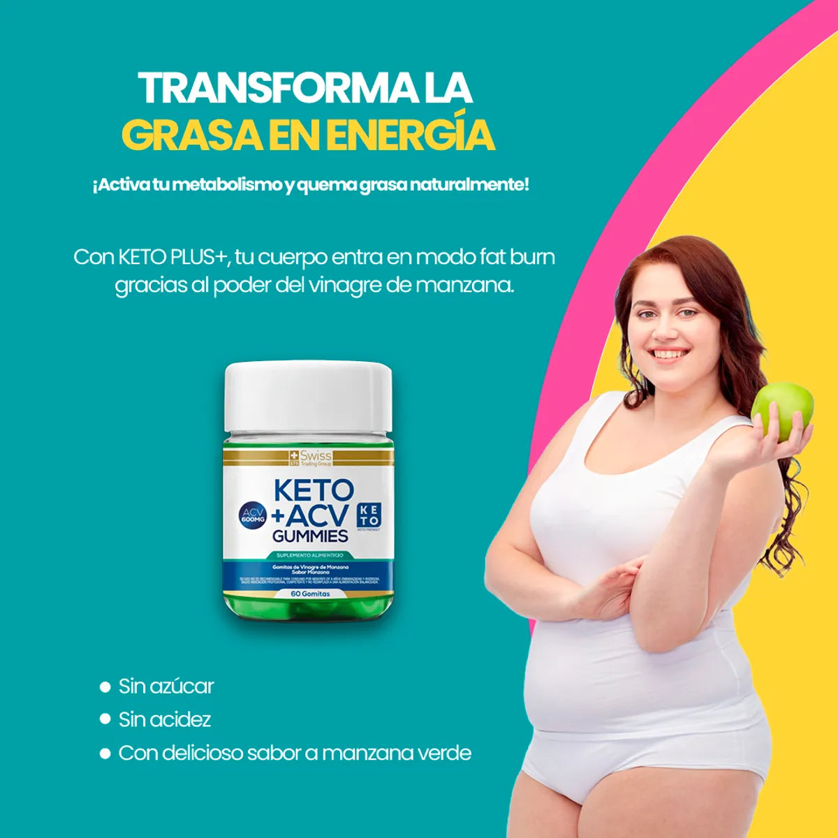 KETO PLUS 60 Gomitas de Vinagre de Manzana – Activa tu Metabolismo y Empieza a Quemar Grasa Hoy
