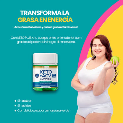 KETO PLUS 60 Gomitas de Vinagre de Manzana – Activa tu Metabolismo y Empieza a Quemar Grasa Hoy