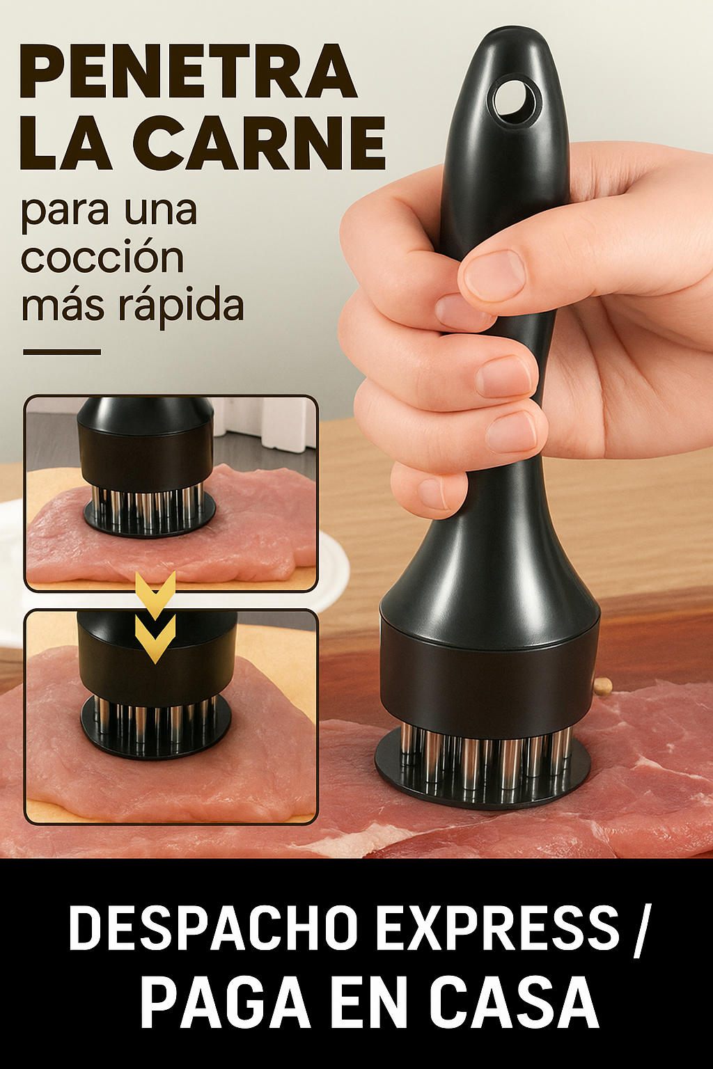 Ablandador de carne con agujas de acero inoxidable - Textura Perfecta en Segundos