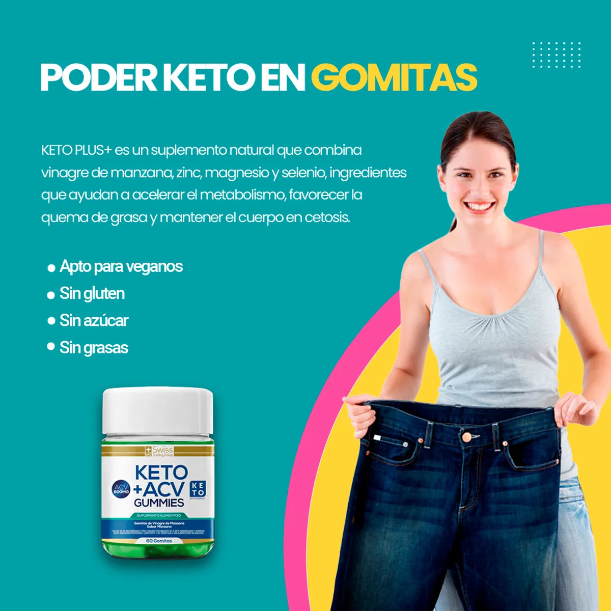 KETO PLUS 60 Gomitas de Vinagre de Manzana – Activa tu Metabolismo y Empieza a Quemar Grasa Hoy