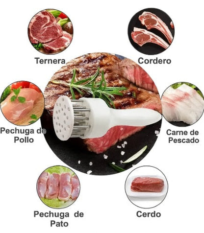 Ablandador de carne con agujas de acero inoxidable - Textura Perfecta en Segundos