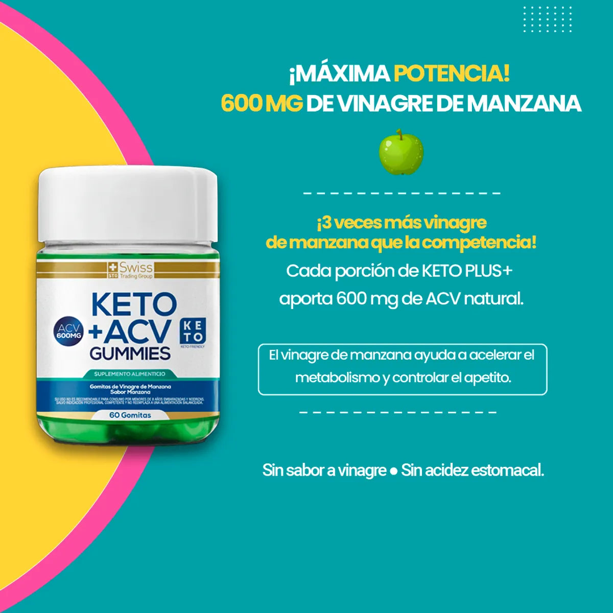 KETO PLUS 60 Gomitas de Vinagre de Manzana – Activa tu Metabolismo y Empieza a Quemar Grasa Hoy