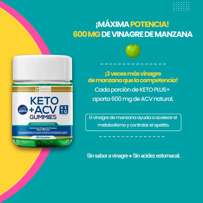 KETO PLUS 60 Gomitas de Vinagre de Manzana – Activa tu Metabolismo y Empieza a Quemar Grasa Hoy
