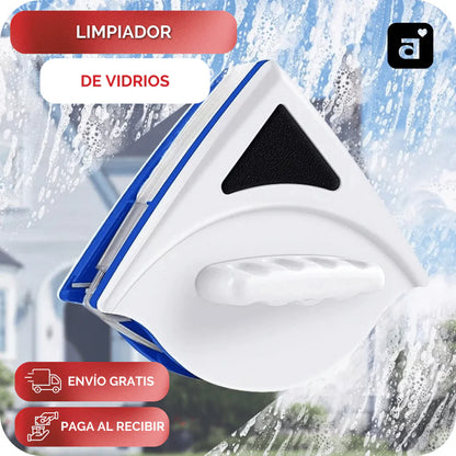 GLASS CLEANER | DOBLE LIMPIADOR DE VIDRIOS CON IMÁN, ESPONJA Y ESCURRIDOR