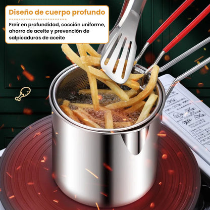 Olla Freidora Acero Inoxidable + Tapa de Vidrio + Ebook "10 Recetas Ricas y Fáciles en tu freidora"