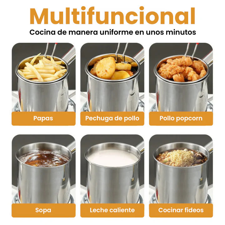 Olla Freidora Acero Inoxidable + Tapa de Vidrio + Ebook "10 Recetas Ricas y Fáciles en tu freidora"