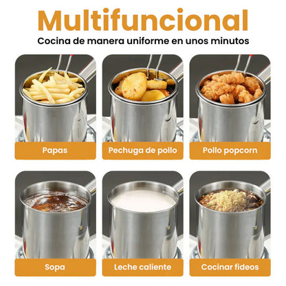 Olla Freidora Acero Inoxidable + Tapa de Vidrio + Ebook "10 Recetas Ricas y Fáciles en tu freidora"