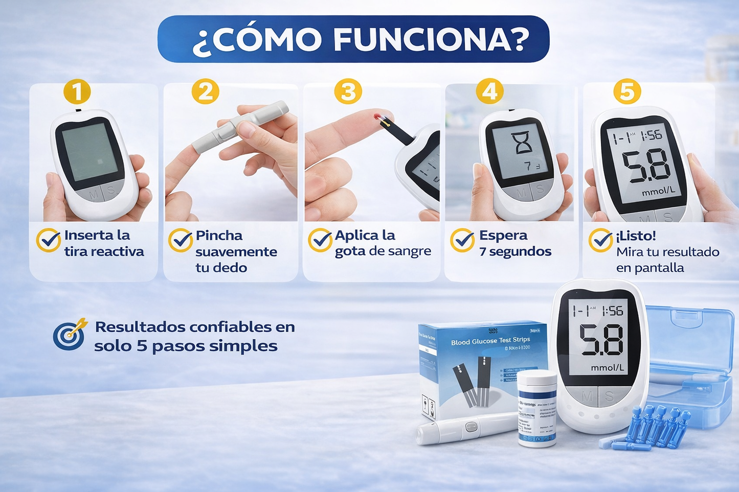 Glucometro Digital Medidor De Glucosa - 50 Tiras + 50 Lancetas - Controla tu salud hoy mismo