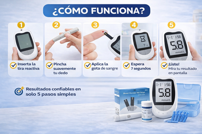 Glucometro Digital Medidor De Glucosa - 50 Tiras + 50 Lancetas - Controla tu salud hoy mismo