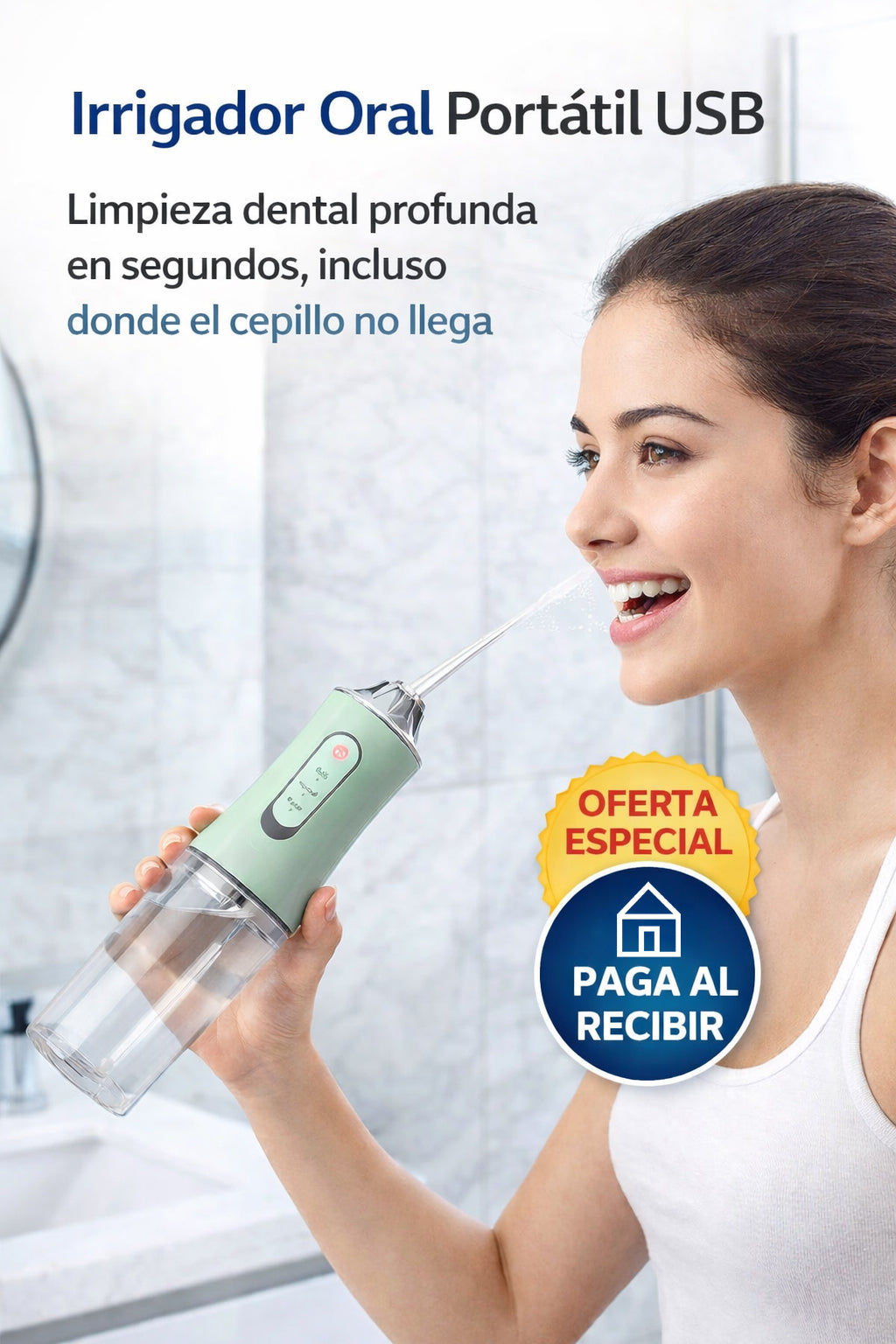 Irrigador Bucal Portátil USB - 3 Modos - 4 Boquillas - Limpieza dental profunda en segundos