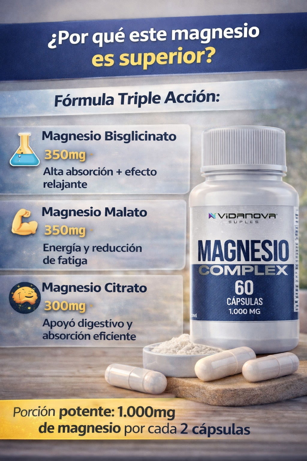Magnesio Complex 60 Cápsulas - Apoya músculos, sistema nervioso y energía