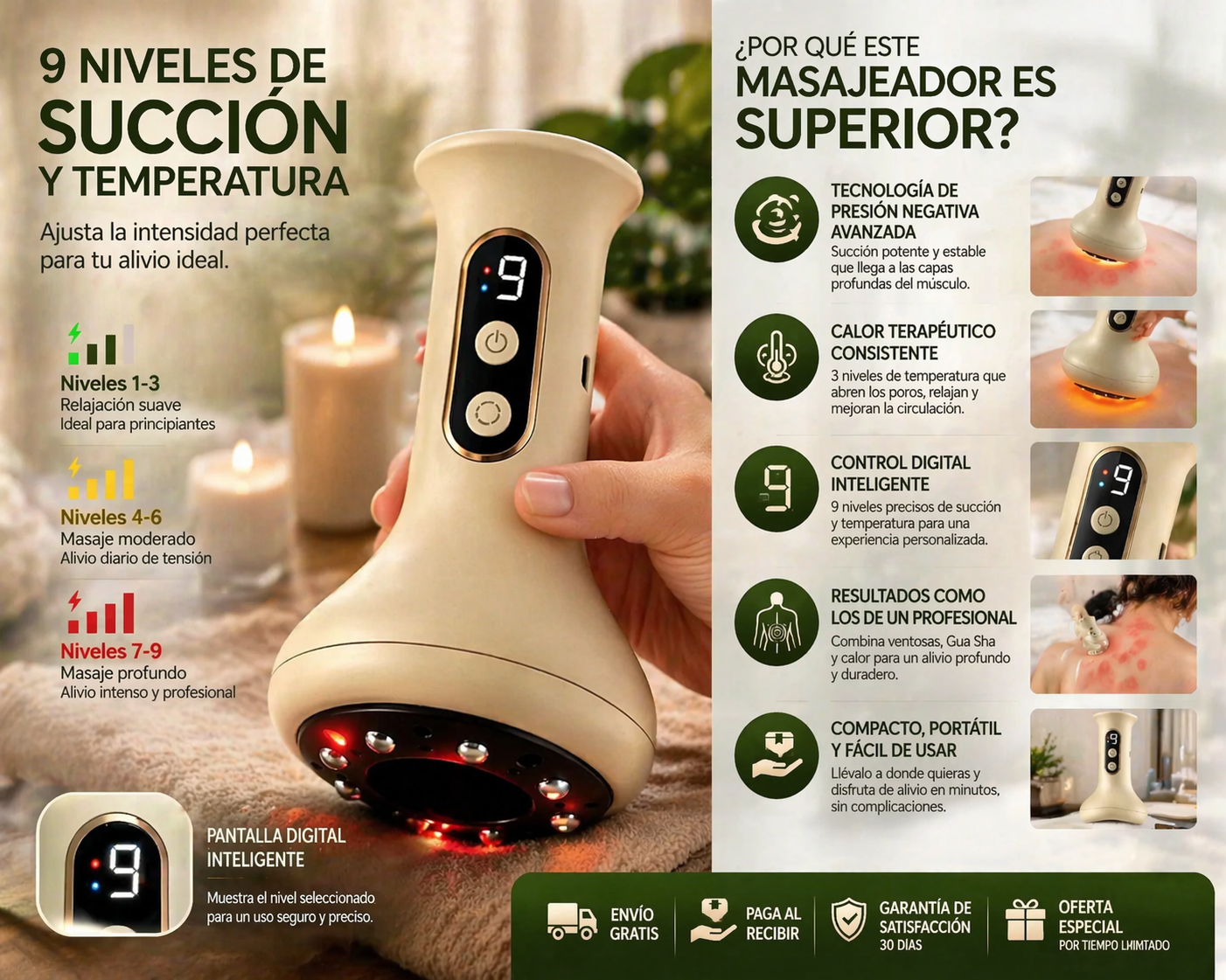 Masajeador con Ventosa De 9 Niveles y 4 Modos en 1 - Elimina Tensión, Dolor y Estrés