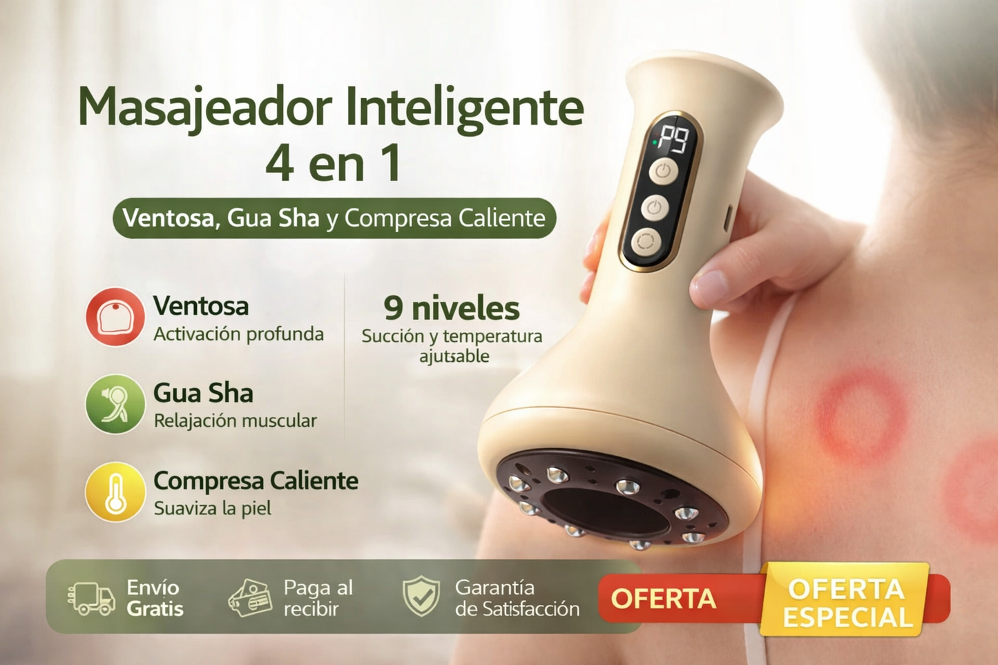 Masajeador con Ventosa De 9 Niveles y 4 Modos en 1 - Elimina Tensión, Dolor y Estrés