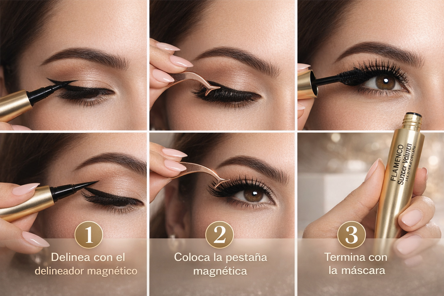 5 Pares de Pestañas Magnéticas Reutilizables + Máscara Flamenco Waterproof Super Volumen GRATIS