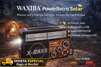 Radio Portátil Retro WAXIBA® – ¡Energía, Música y Luz en un Solo Dispositivo!