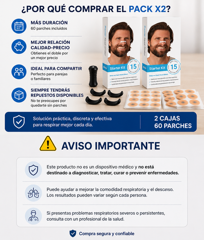 Tiras Nasales Magnéticas X2 (30 unidades) - Respira, Duerme y Vive Mejor
