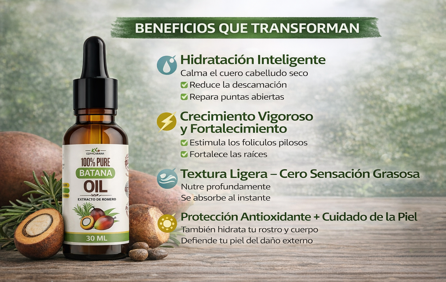 Aceite Batana 100% puro y natural 30ml - Fortalece el cabello desde la raíz
