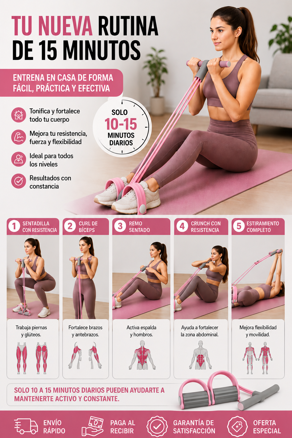 Bandas Elásticas Resistencia con Pedal -   Entrena en casa en solo 15 minutos