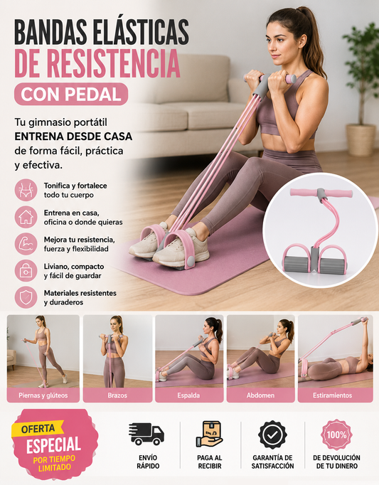 Bandas Elásticas Resistencia con Pedal -   Entrena en casa en solo 15 minutos